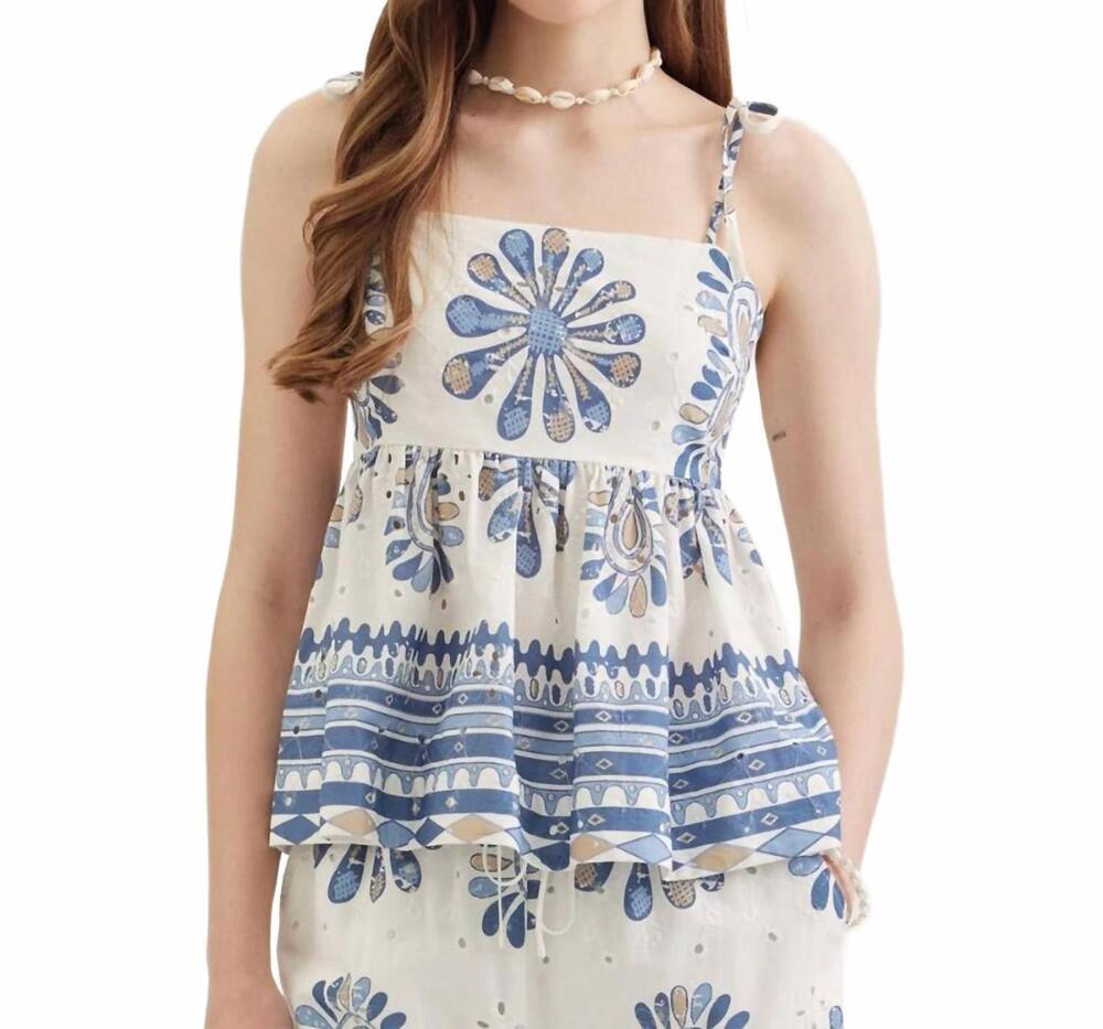 NEW ENTRO ivy printed peplum tank in blue combo